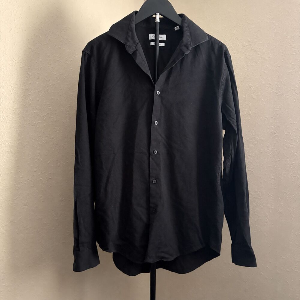 Calvin Klein Men’s Black Slim Fit Stretch Button Up Dress Shirt Size L 16 34/35